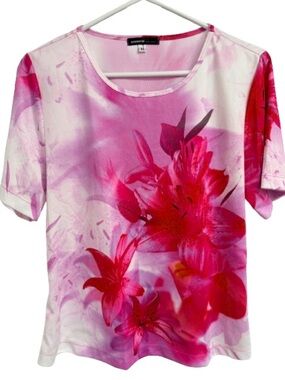 ONE WORLD Pink & White Floral Short-Sleeve Tee